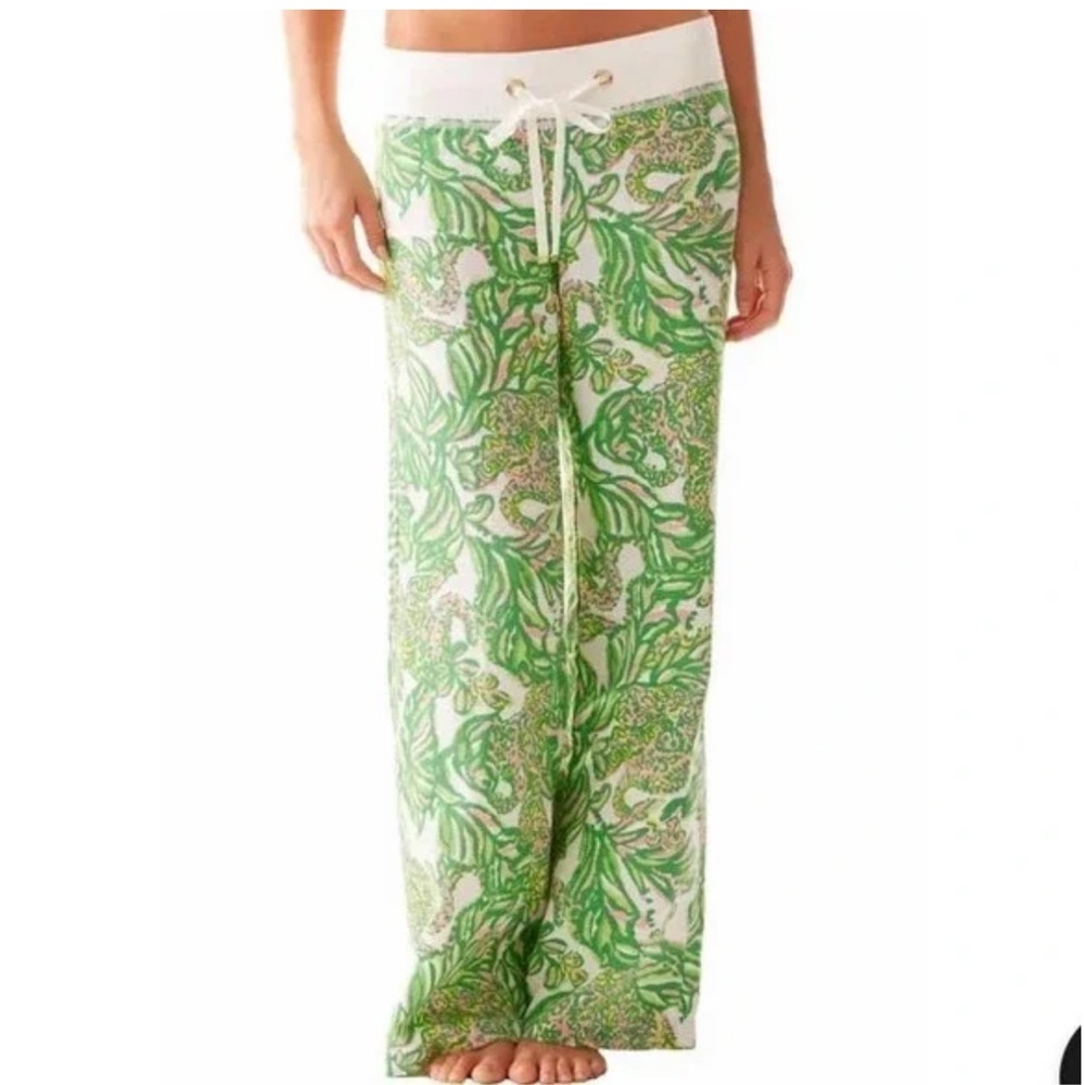 NEW Lilly Pulitzer The Beach Pant Linen Seeing Pink Elephants Print Wide Leg XS
